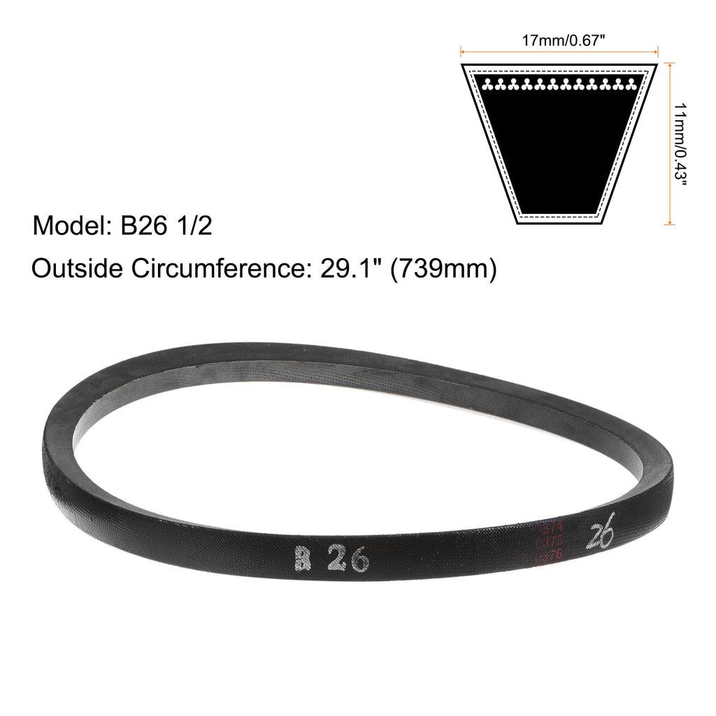 uxcell B26 1/2 Rubber V Belt, B Section V-Belt 29.1" Outside Circumference x 0.67" Width x 0.43" Thick, Industrial Power Transmission Belt, Black