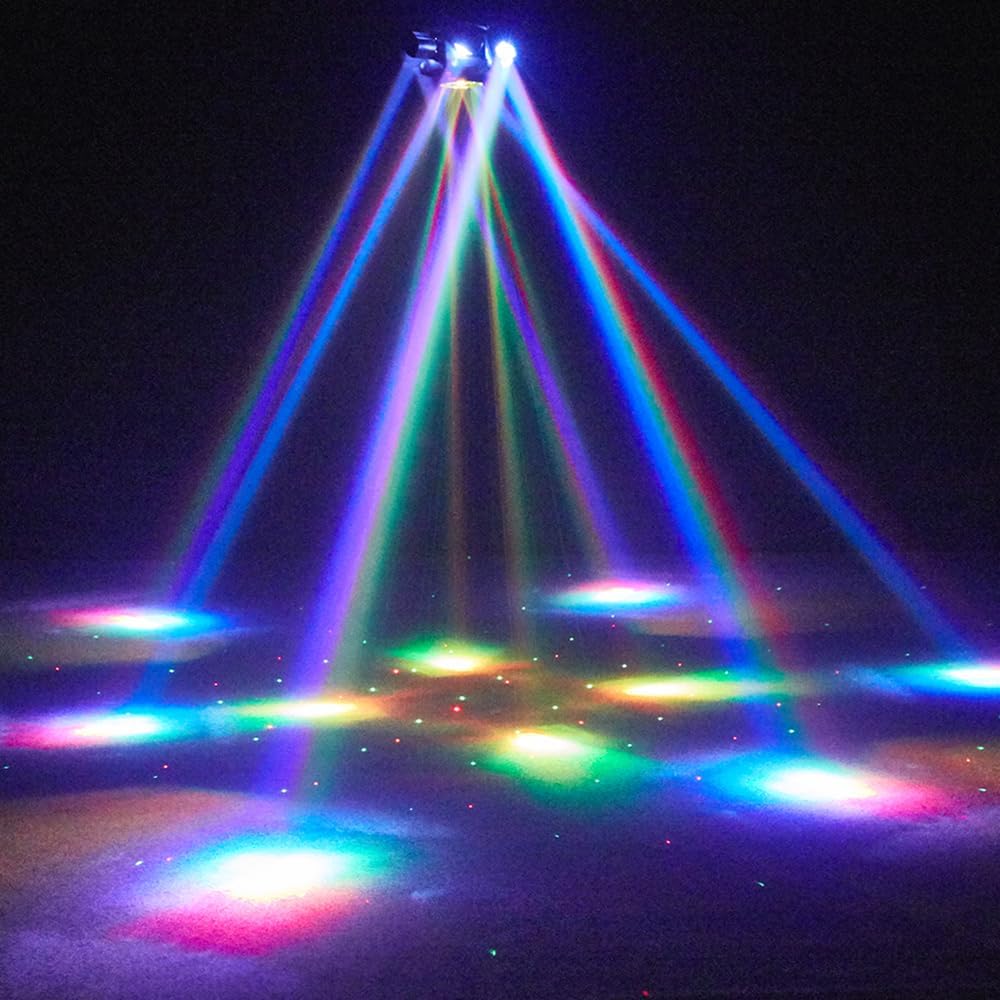 Moving Head DJ Lights, 150W LED Stage Lights 4-in-1 with Remote | 6 Arms Beam, Bee-Eye Effect, Red Green Starry