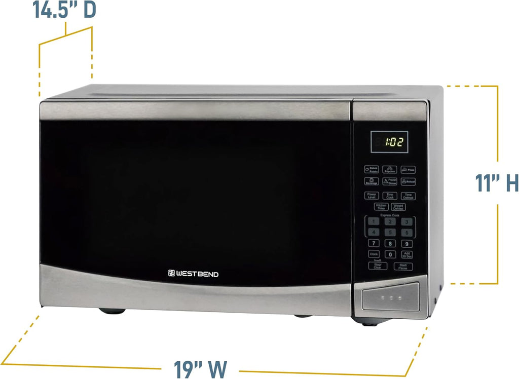 Microwave Oven, 900W, 0.9 cu. ft., in Stainless Steel | West Bend Microwave Oven, 900W, 10 Power Levels, One-Touch