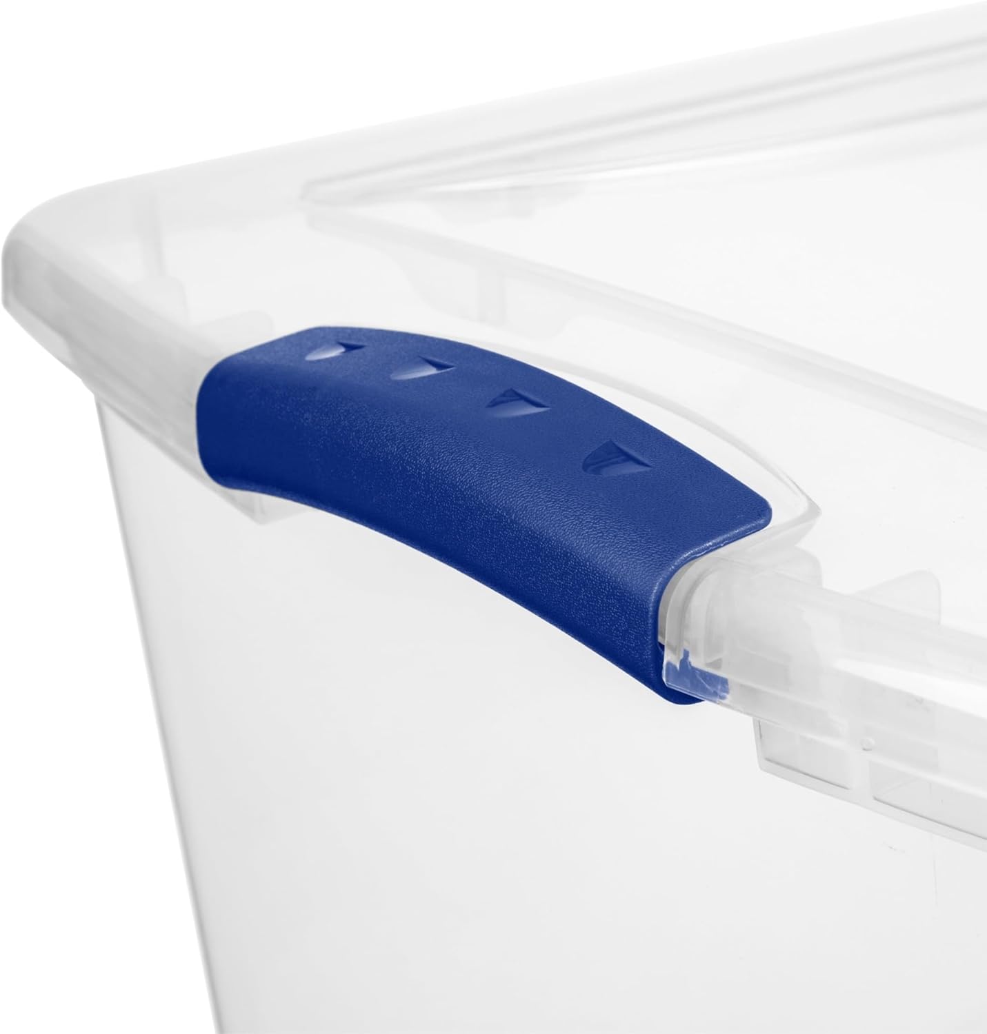 Large Storage Bin, 66 Quart Clear Plastic Storage Container with Latch Lid, Blue Latch
