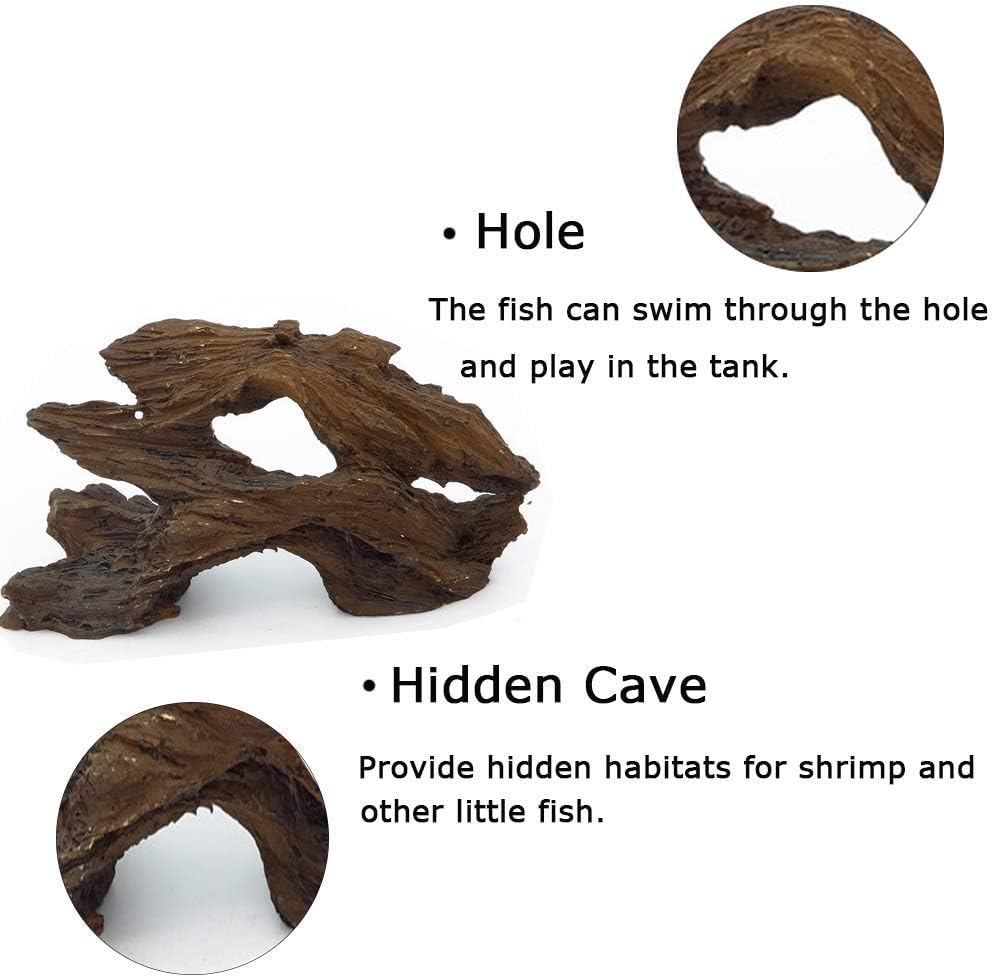 4 Pcs Aquarium Resin Driftwood Decoration Log Fish Tank Cave Hideout Wood Decor Freshwater Betta Ornament Aquarium