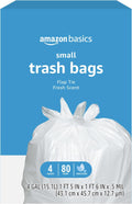 Small 4 Gallon Trash Bags with Flap Ties, Fresh Scent, Odor Control, 0.5 mil Thick, 80 Count
