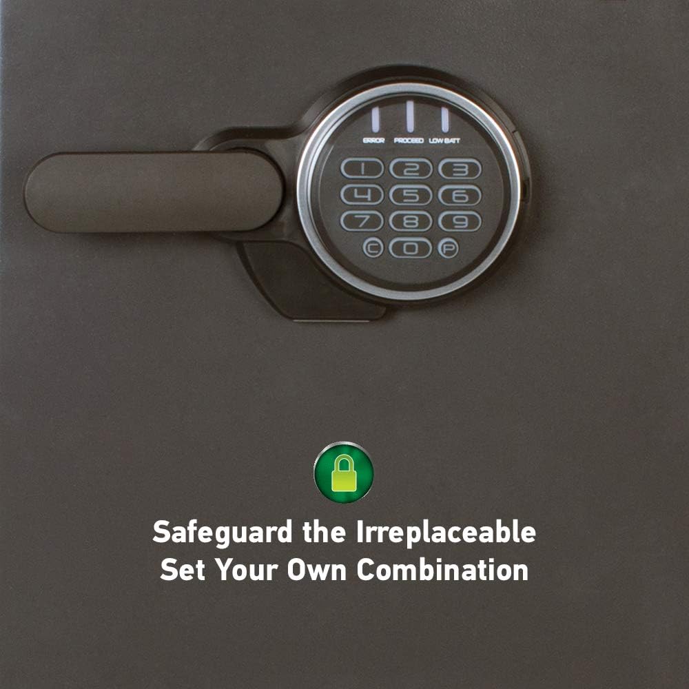 Black Fireproof Safe with Digital Push Button Keypad, Home Safe For Money, Documents, and other Valuables, 1.23 Cubic