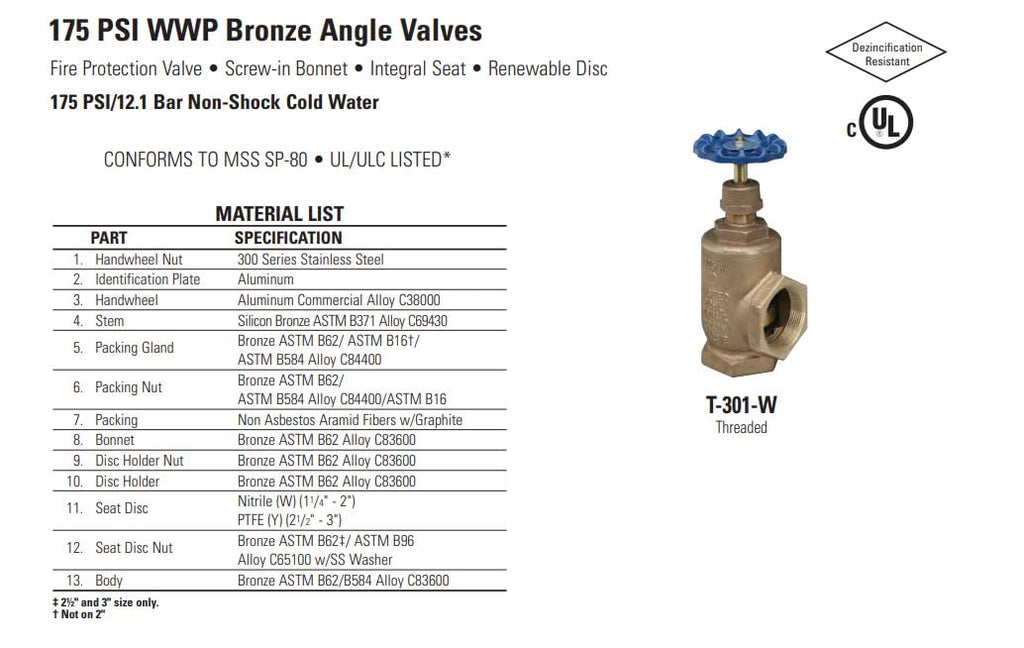 NIBCO Fig No T-301-W, 2 in. Bronze Angle Valve, Fire Protection, Threaded