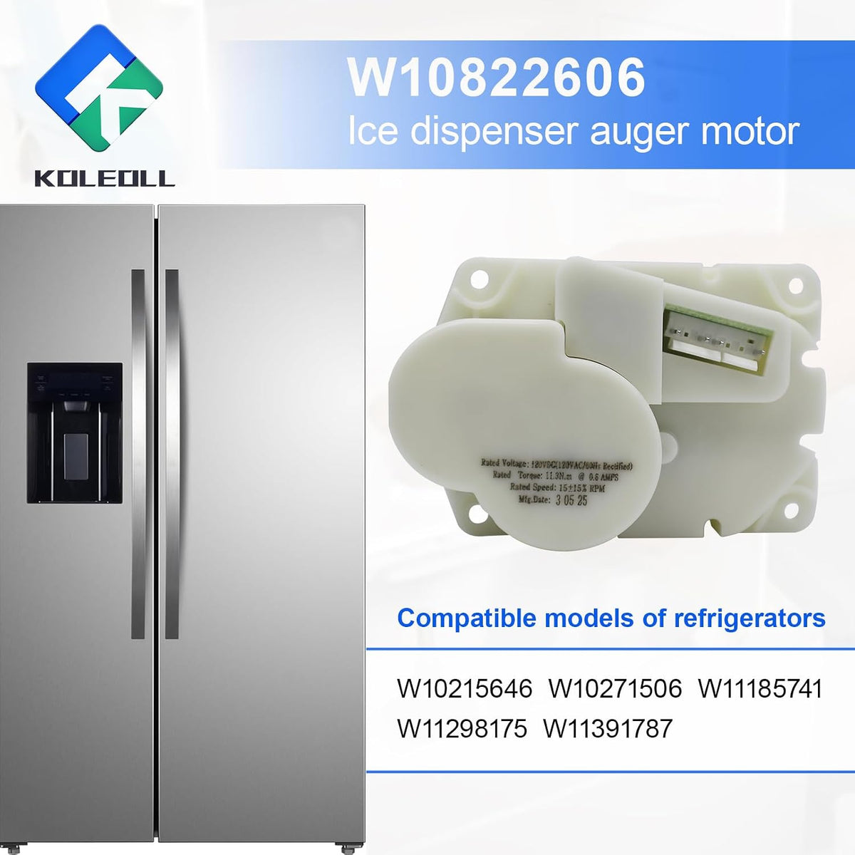 W10822606 Ice Dispenser Auger Motor Compatible with Whirlpool Refrigerator