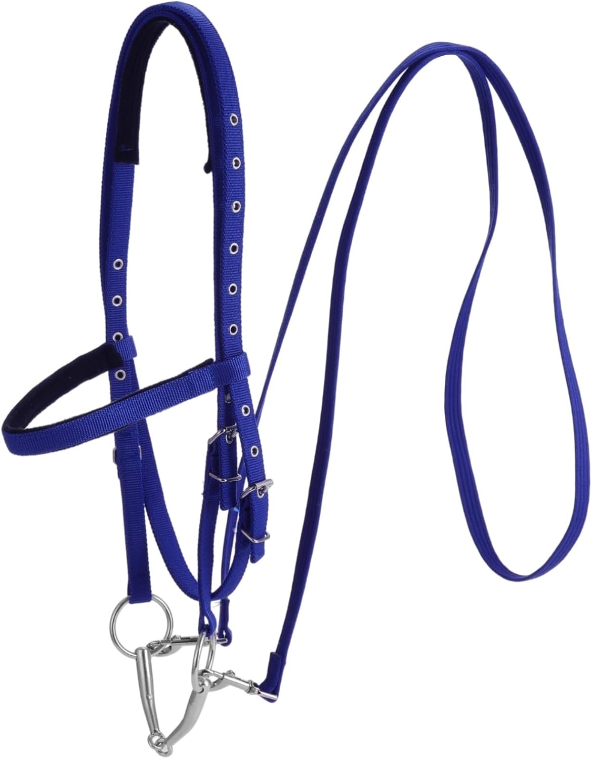 Horse Bridle with Bit, Adjustable Nylon Headstall and Reins, Padded Crown and Noseband, Quick Release Buckle, for
