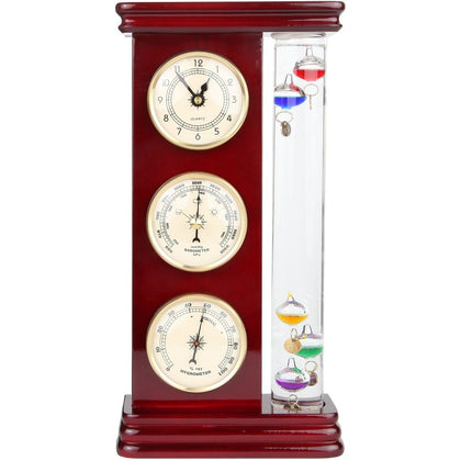 Analog Weather Station with Galileo Thermometer, Precision Quartz Clock (Gold), Barometer & Hygrometer, Gift for