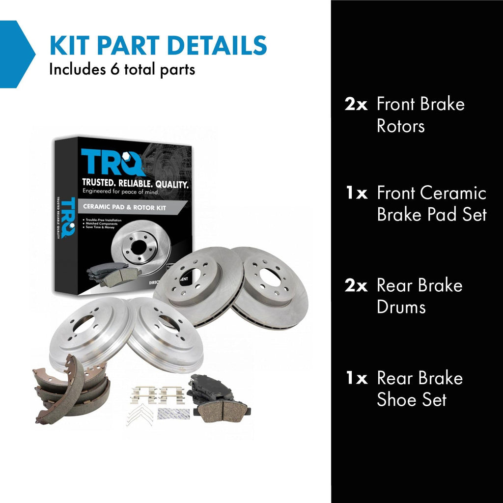 TRQ Front & Rear Ceramic Pads Rotors Drums & Brake Shoe Kit Set