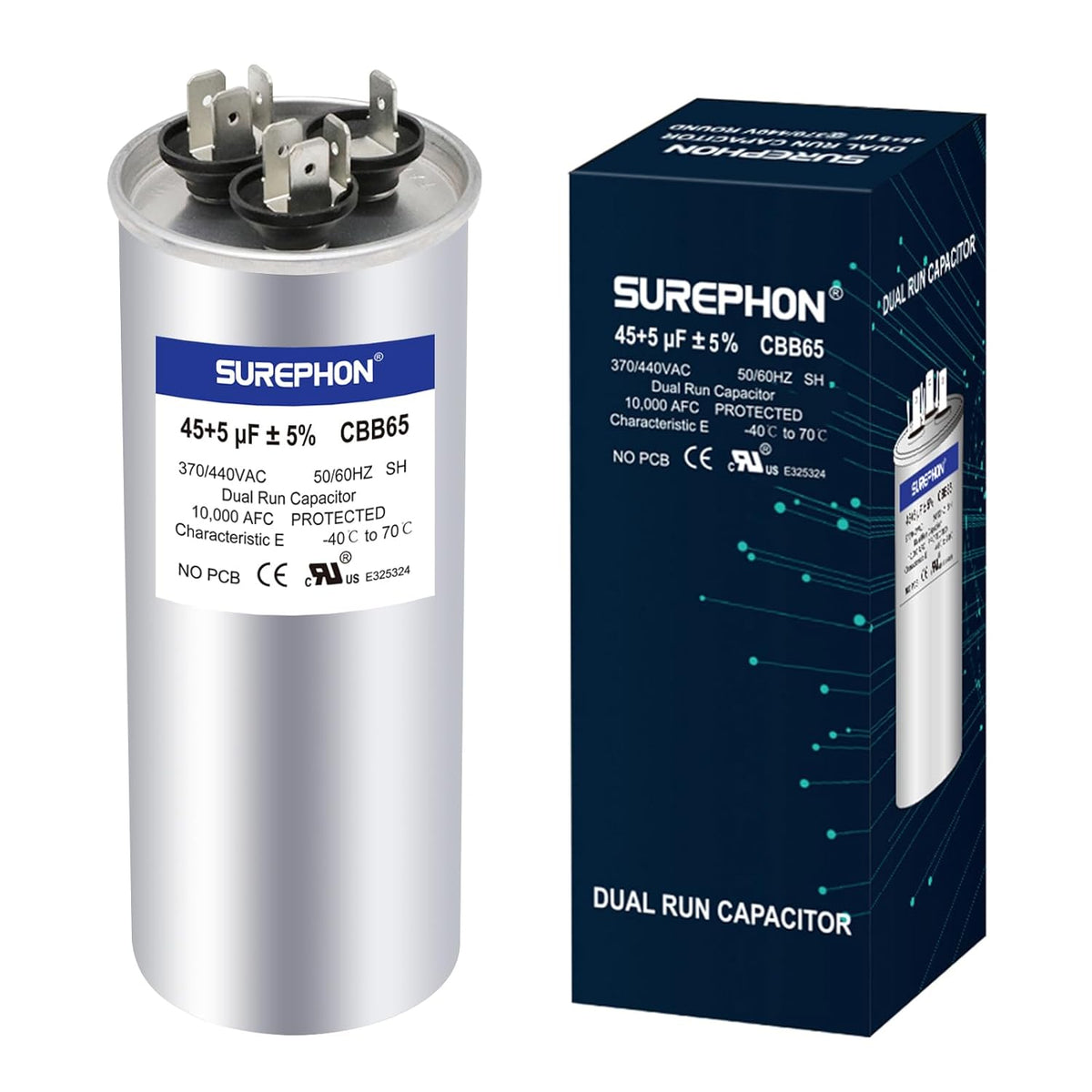 45+5 uF 45/5 MFD ±5% 370V/440VAC Dual Run Start Capacitor CBB65 Works for AC Unit Fan Motor Start or Heat Pump or Condenser Straight Cool