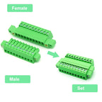2 Set 10 Pin 3.81mm Pitch Pluggable Terminal Block with Screw Locking Flange, Male Plug and Female Socket Phoenix Type Connector - 8A, 300V, 16-28AWG