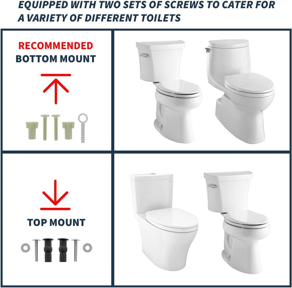 ELONGATED toilet seat risers for seniors, Slow Close, Elevated toilet seat, Heavy Duty, Never Loosen, Raised toilet