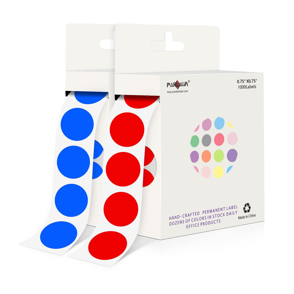 Red + Blue 0.75 inch Round Color Coding Circle Dots Labels in Box 2000pcs