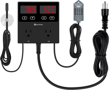 Digital Temperature and Humidity Controller Outlet, Reptile Thermostat Plug Dual Stage Pre-Wired for Mushroom