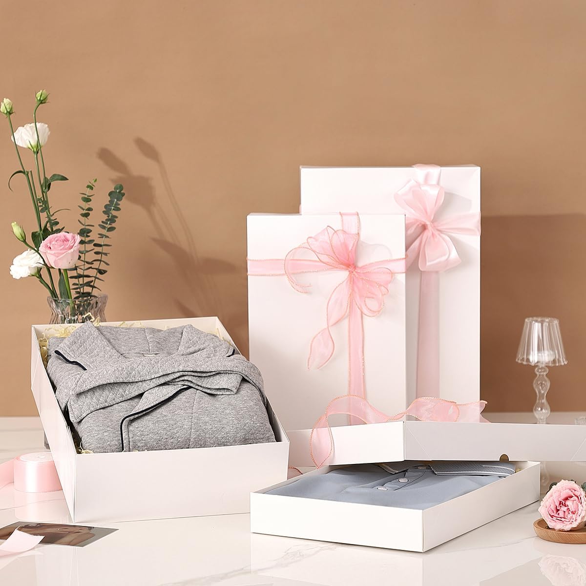 10 Sturdy White Gift Boxes for Presents - Premium Gift Boxes with Lids - 4-inch Deep Robe Boxes and Shirt Boxes