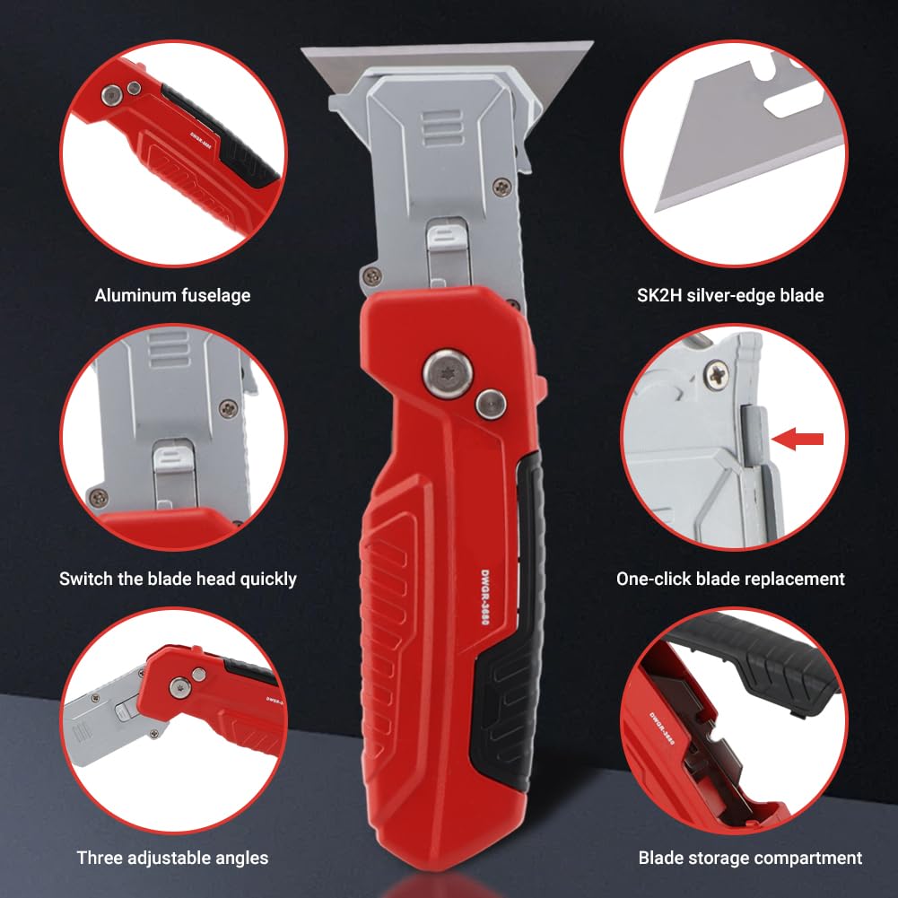 2 In 1 Folding Scraper Utility Knife, 3 Blades, Quick-Change