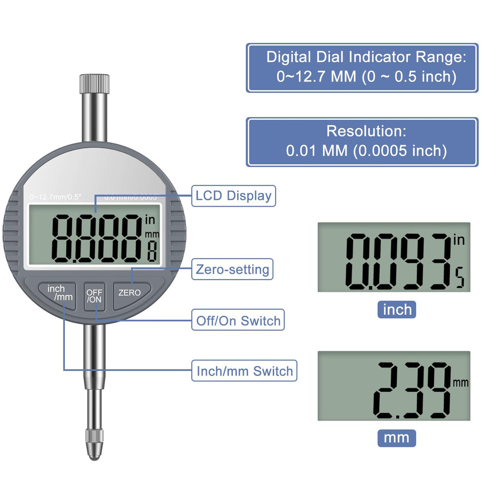 HDLNKAK Digital Dial Indicator Bore Gauges Set (2"-6"/0.0005") - Blue Case