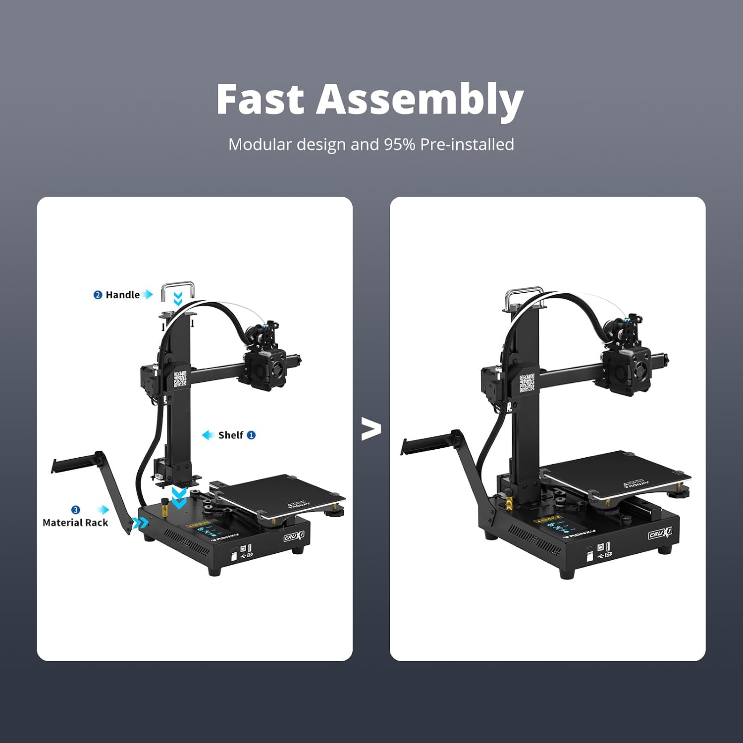 Small High Speed 3D Printer, CRUX 1S Desktop Mini 3D Printer for Beginners, Proximal Printhead with Dual-axis Metal