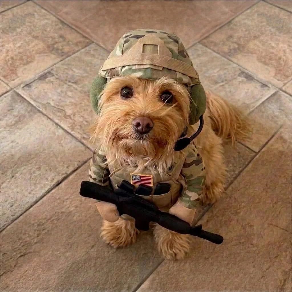 Funny Tactical Soldier Pet Costume Front-Facing Military Uniform for Dogs & Cats, Pet Cosplay Clothes Halloween