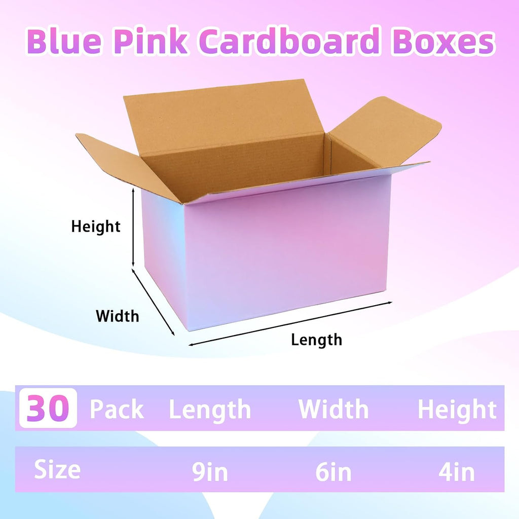 Shipping Boxes Medium 9x6x4 Inches, 30 Pack Mailer Packaging Boxes Bulk, Pink Blue Corrugated Cardboard Boxes for