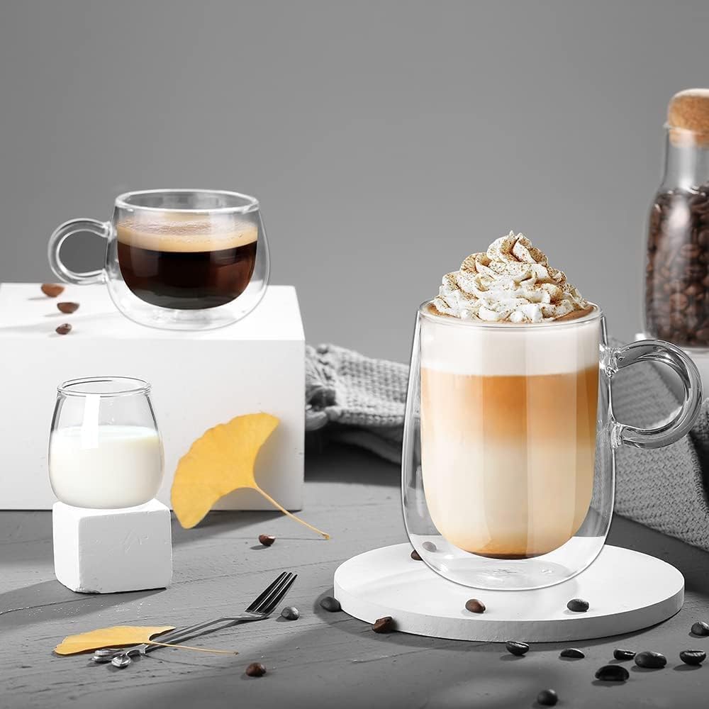 Espresso Cup Set of 4, 4 Oz Double Walled Glass Espresso Coffee Cup