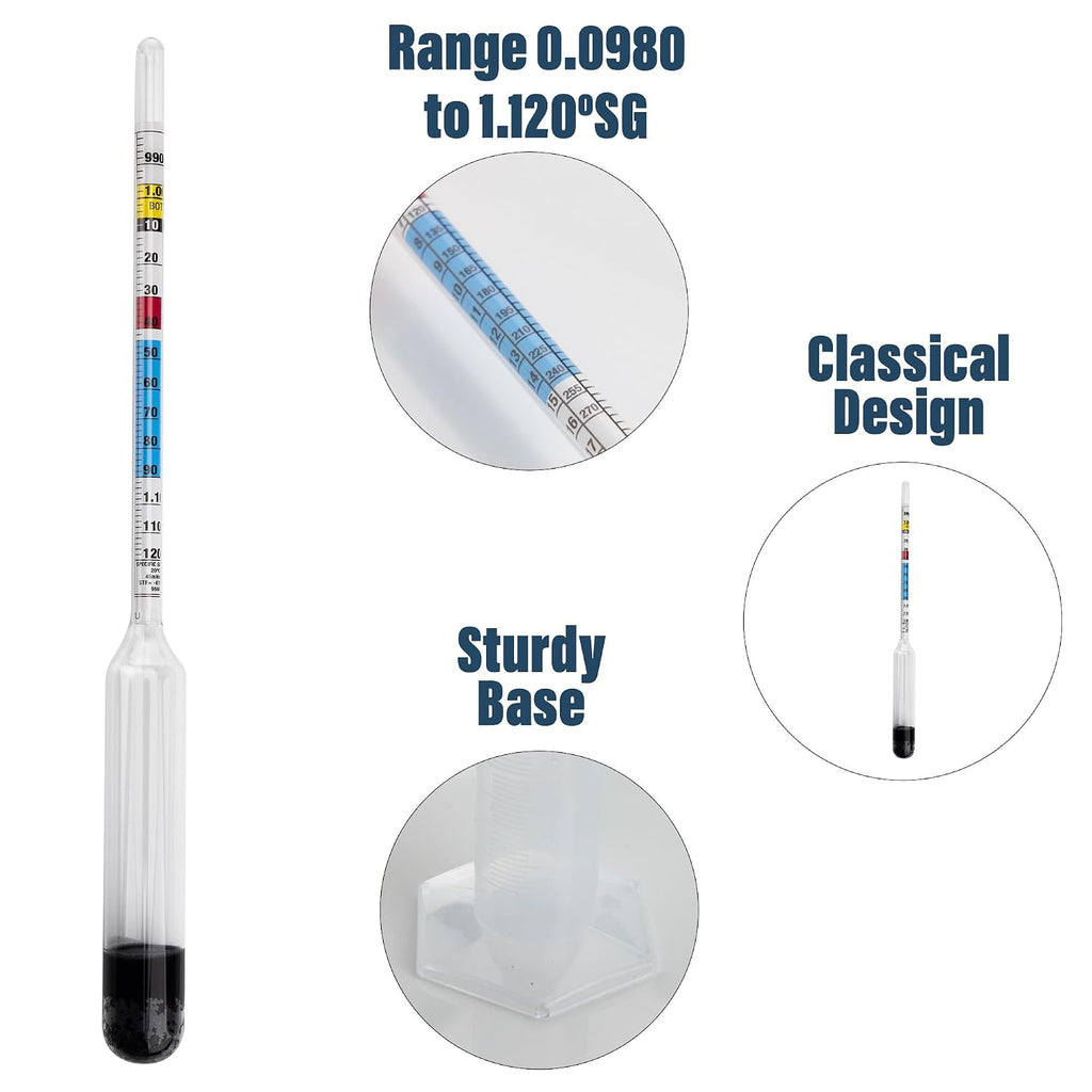 Hydrometer for Wine Making with 100 MM Hydrometer Alcohol Test Jar - Specific Gravity Hydrometer for Wine and Beer