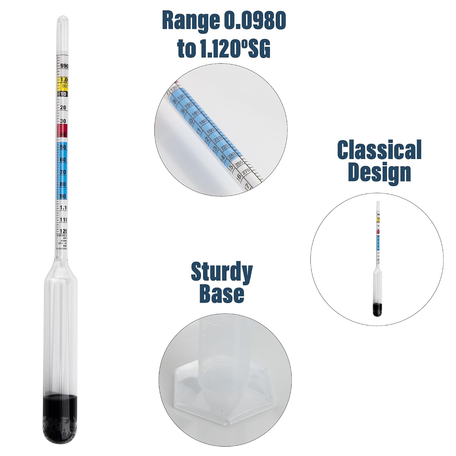 Hydrometer for Wine Making with 100 MM Hydrometer Alcohol Test Jar - Specific Gravity Hydrometer for Wine and Beer