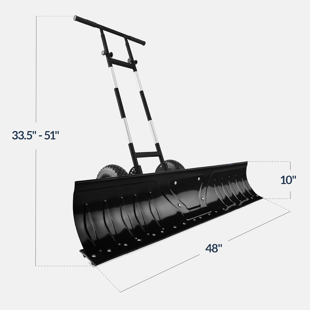 48in Heavy-Duty 2-Wheel Snow Pusher Hand Plow for Snow Removal w/Wheels, Adjustable Handle, Blade Angle - Black