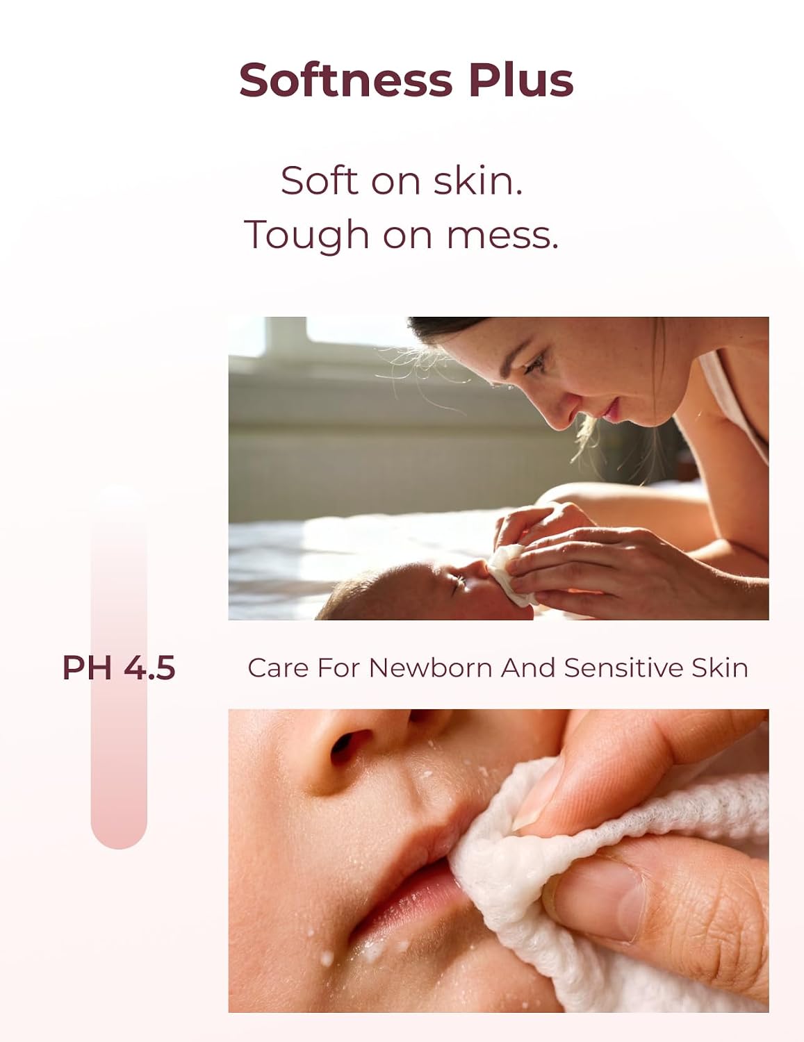 Baby Wipes, Unscented & Hypoallergenic, Gentle for Sensitive Skin | Plus Wipes-Size, Thickness, Moisture, Softness &