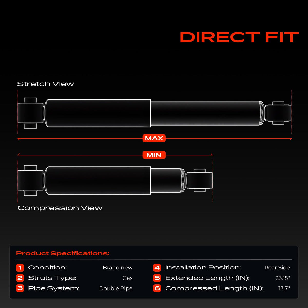 A-Premium Rear Shock Absorbers Compatible with Toyota