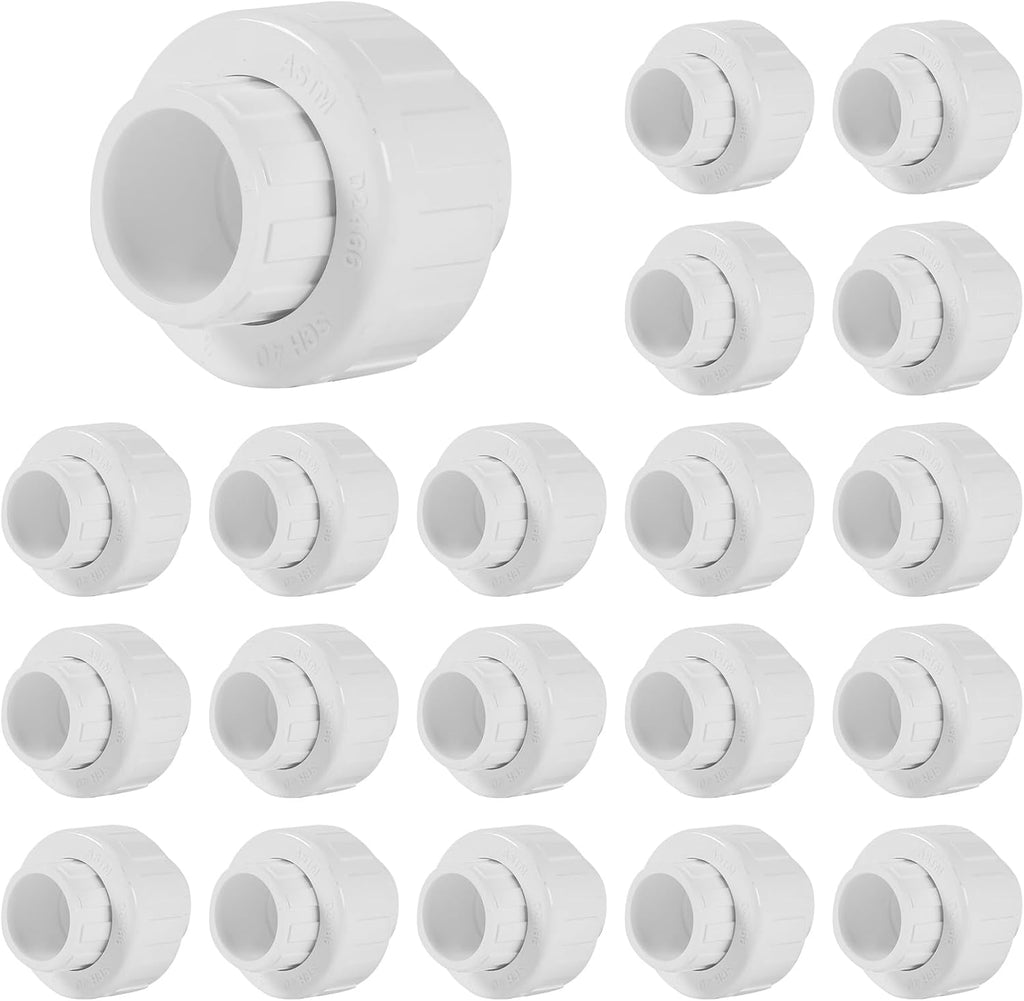 20 Pack 1/2'' PVC Union Coupling Pipe Fitting (Socket x Socket) 1/2 Inch PVC Slip Union Coupling Adapter Schedule 40, EPDM O-Ring Adapter