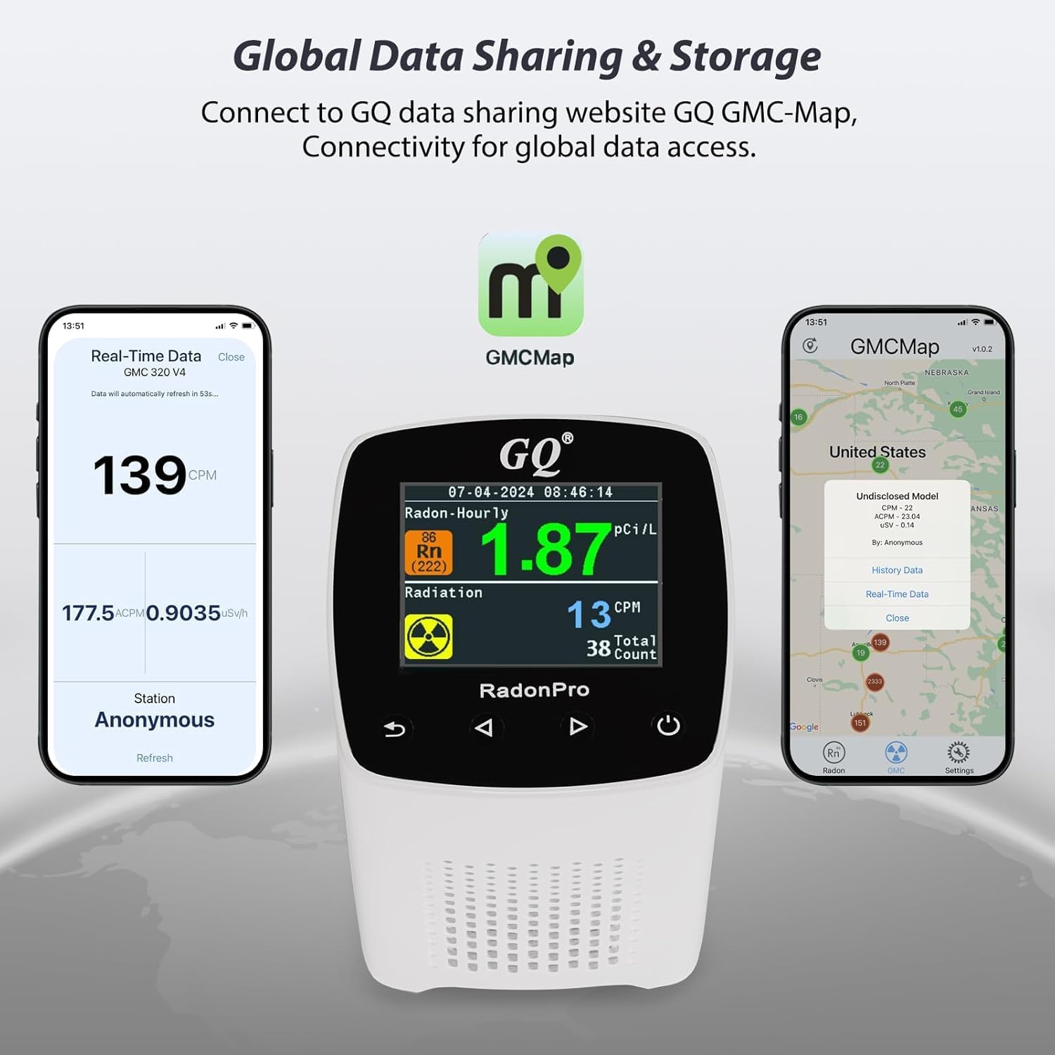 RadonPro Radon Detector and Geiger Counter 2-in-1 Remote Monitoring App | Monitor radon and nuclear radiation