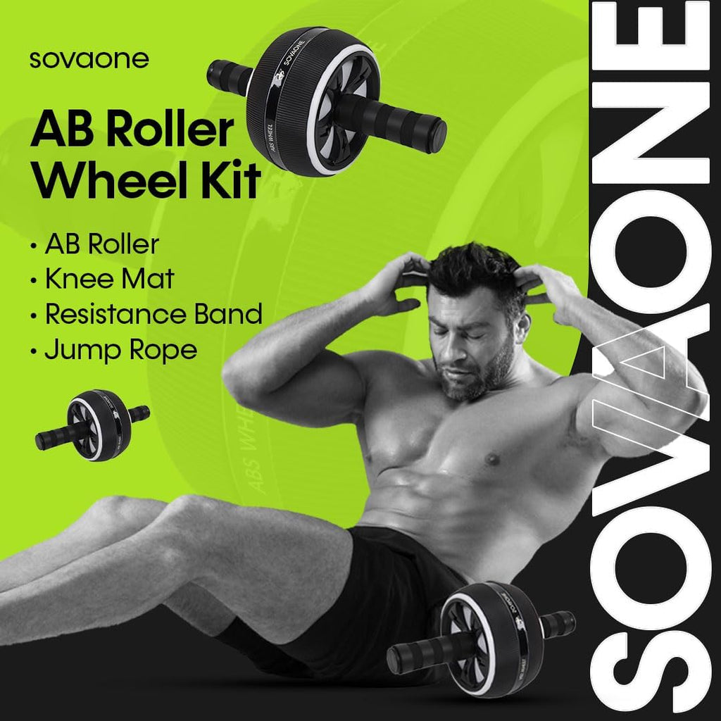 Ab Roller Wheel – 4-in-1 Ab Roller Kit with Knee Mat, Jump Rope & Resistance Band – Core & Abs Workout Equipment for
