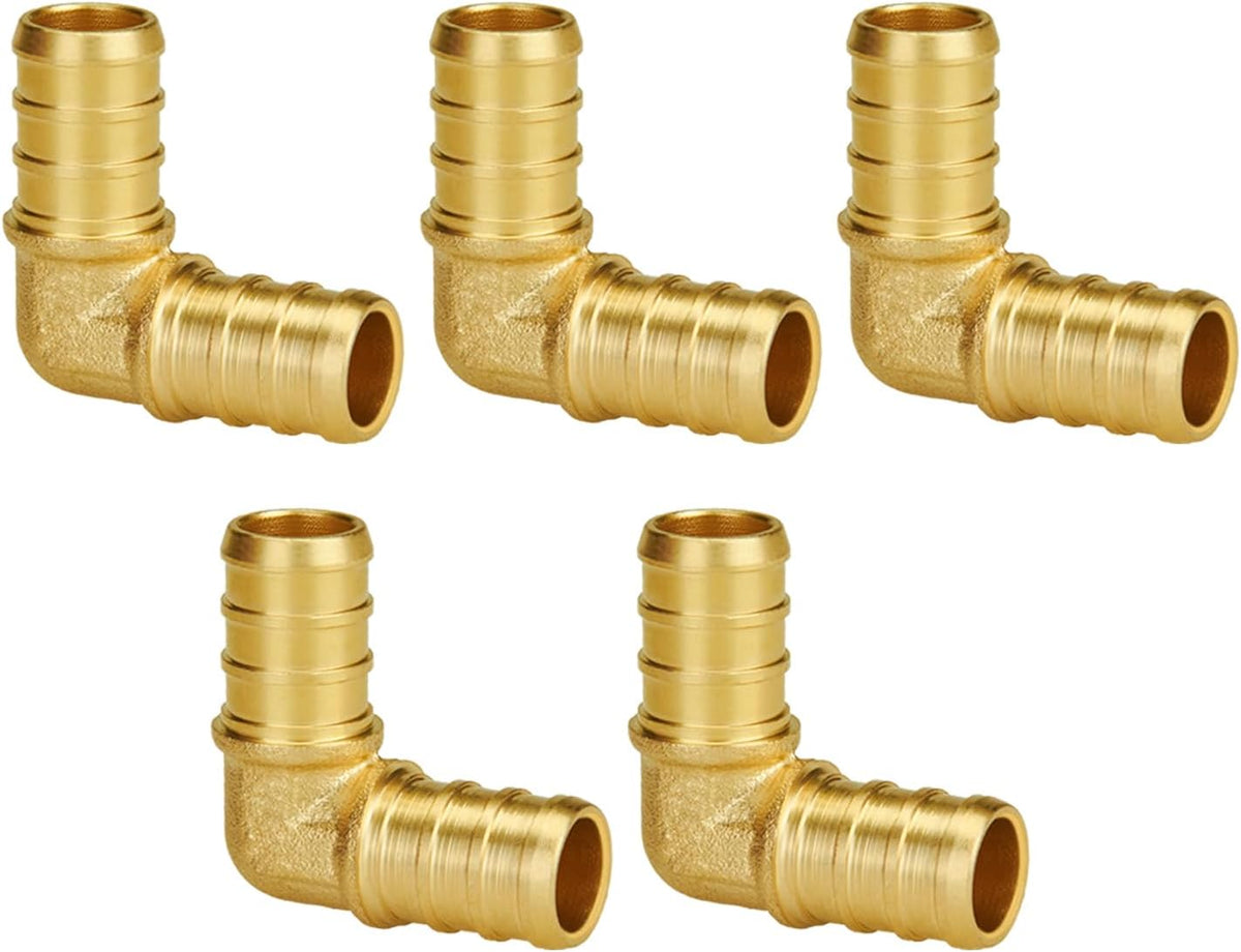 SUNGATOR 5-Pack 1/2 Inch PEX 90 Degree Elbow Fittings, Brass