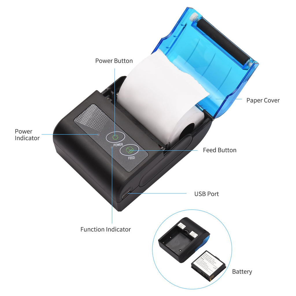 Thermal Printer, Mini Thermal Receipt Printers, Portable USB Receipt Bill Ticket Printer with 58mm Print Paper Roll