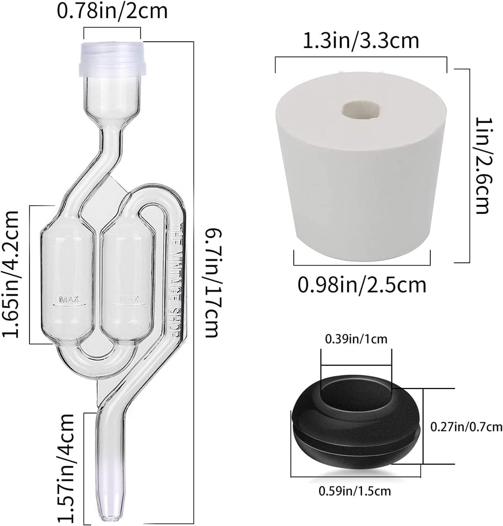 Bubble Airlock Set, 4 Airlocks for Fermenting, 4 Drilling #6 Stoppers and 8 Airlock Grommets, Used for Brewing Wine