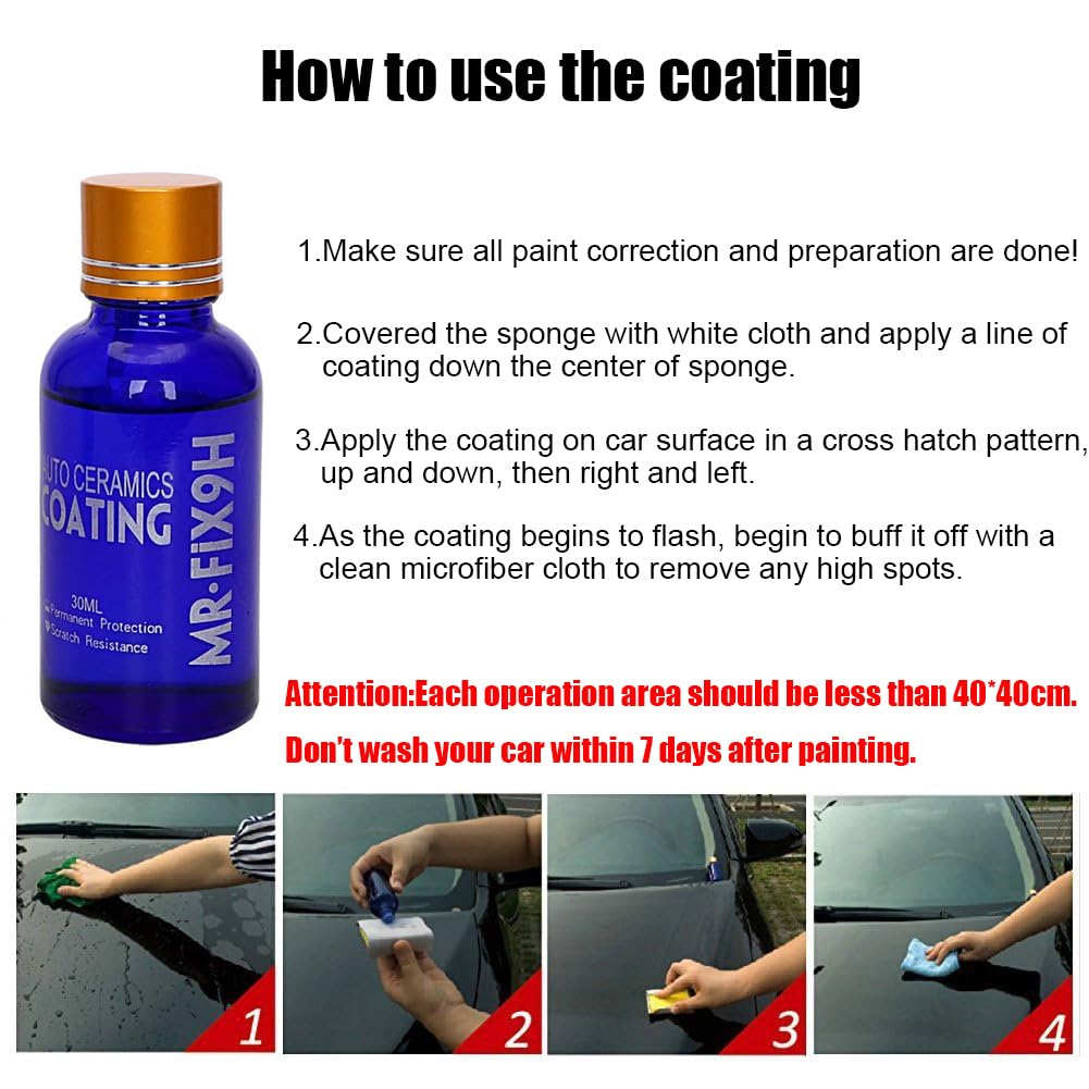9H Ceramic Coating, Nano Ceramic Coating for Cars, High Gloss & Hydrophobic Paint Sealant Protection, 30ML