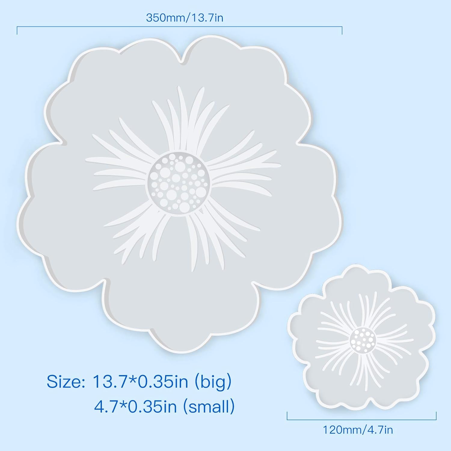Silicone Resin Molds, 1PCS Large Resin Tray Mold and 5PCS Coaster Molds for Resin Casting, Flower Shape Epoxy Resins