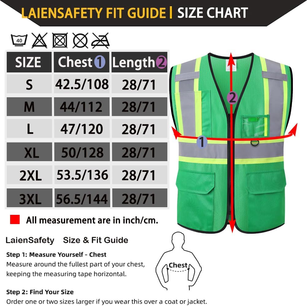 Hi Vis Reflective Safety Vest for Men Women,EK178,Green,2XL | 4 Pockets,1 Inside Pocket, Class 1 Mesh High Visibility