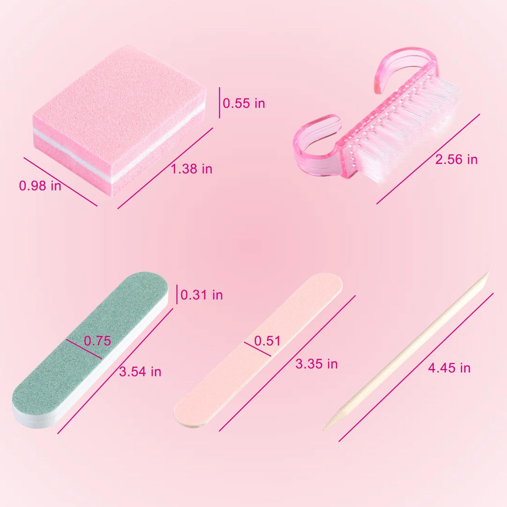 Disposable Manicure Kit Basics 5PCS Nail Kit, Mini Nail Files Buffers Bulk Handle Grip Brush Orange Wood Stick