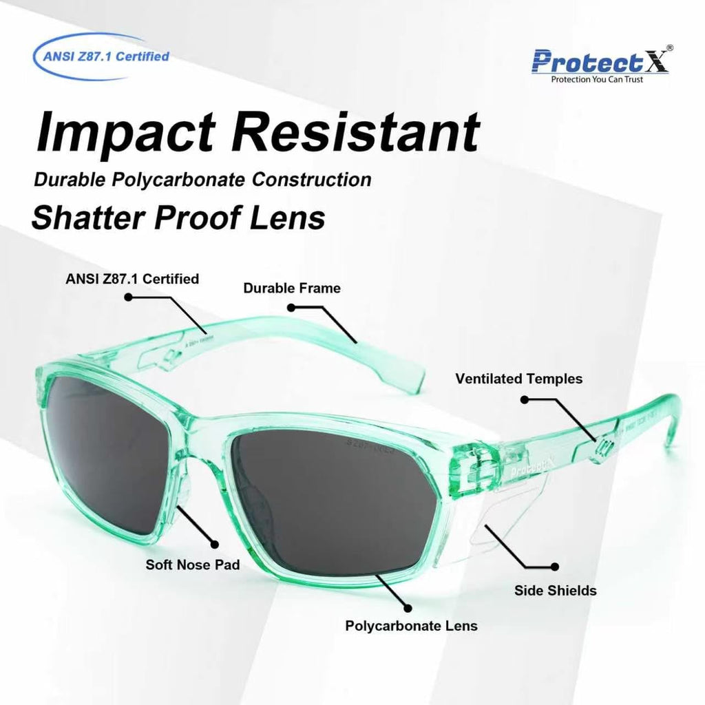 Stylish Safety Glasses Anti-Fog Scratch Jade Tinted Smoke - 2PC