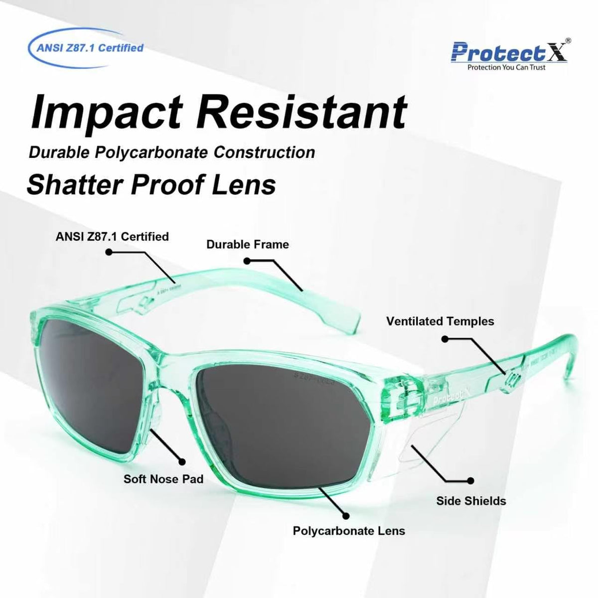 Stylish Safety Glasses Anti-Fog Scratch Jade Tinted Smoke - 2PC