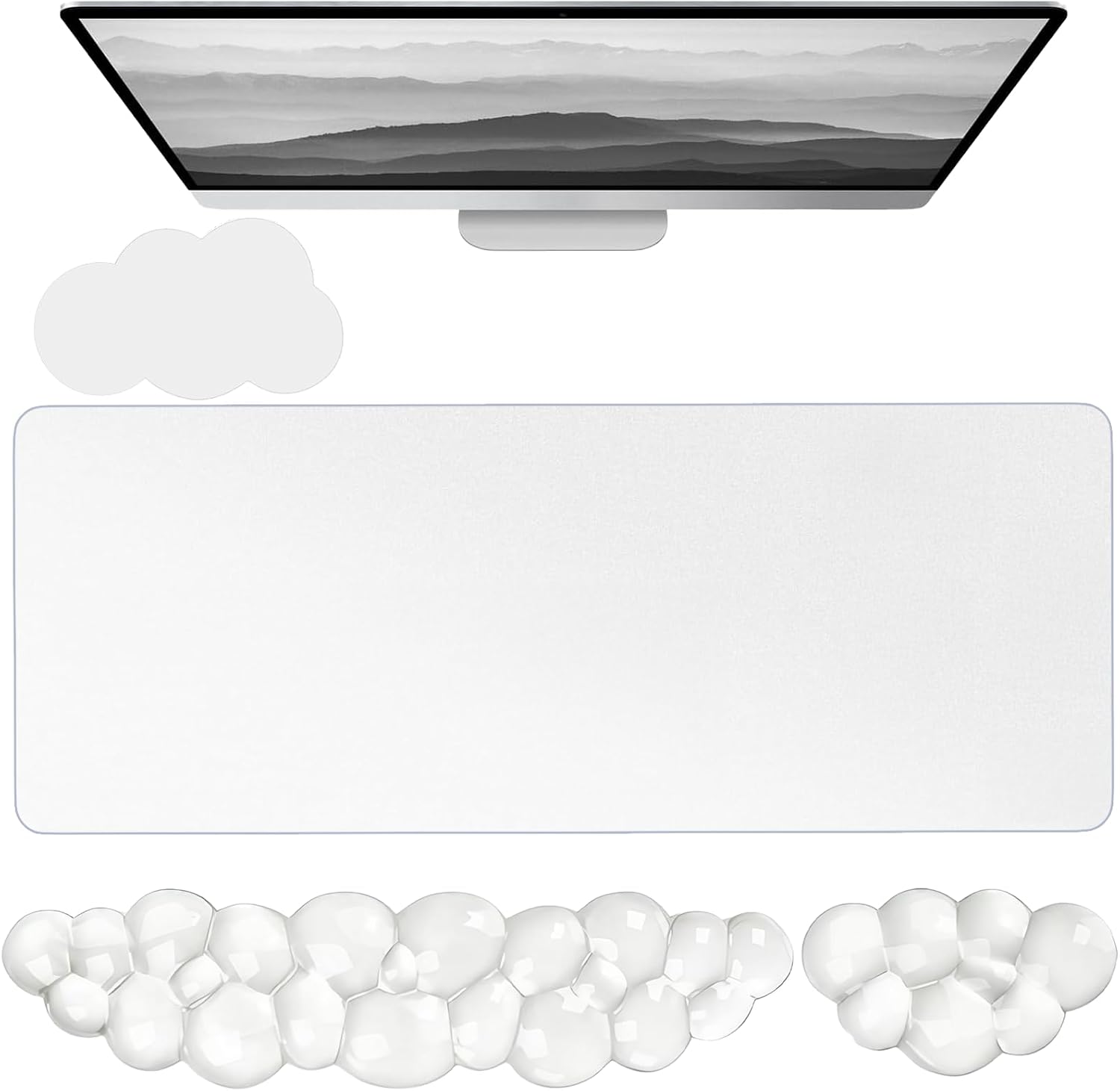 Gel Cloud Keyboard and Mouse Wrist Rest Set Cloud Silicone Clear Mouse Pad with Wrist Rest Extended Frosted Desk Mat