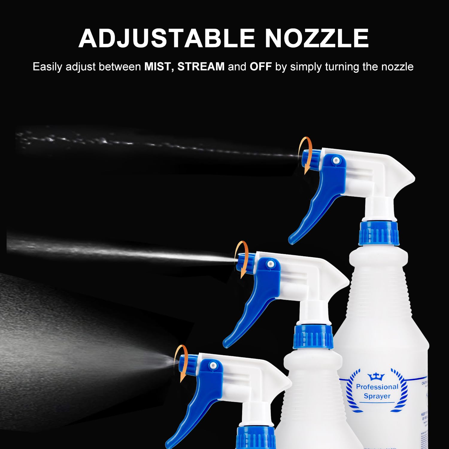Plastic Spray Bottle, Empty Spray Bottles (2 Pack 24 Oz), All-Purpose Sprayer for Cleaning Solutions, Hair Spray