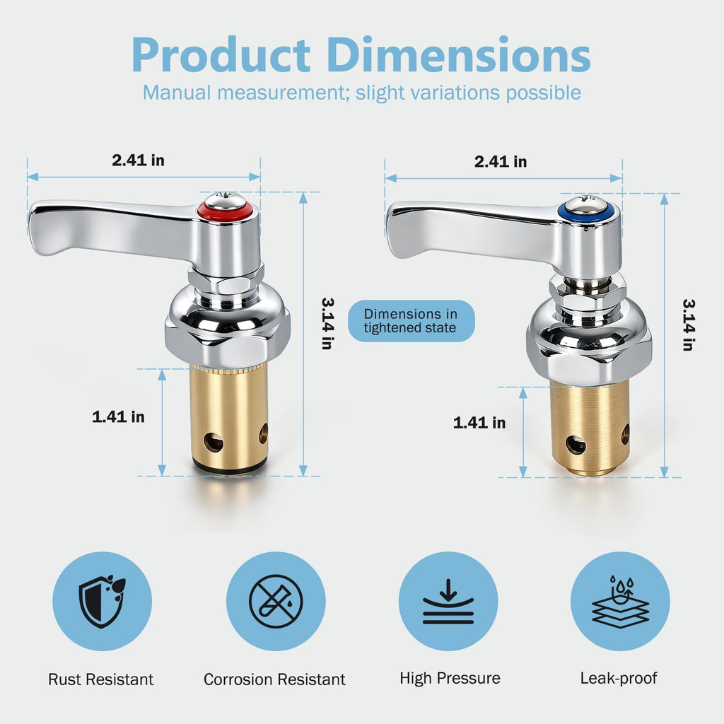 002713-40 002714-40 Handle Stem Assembly Replacement Compatible with T&S Brass Faucets - Hot (Red) & Cold (Blue) Side Spindle Valve Repair Part for Eterna Series