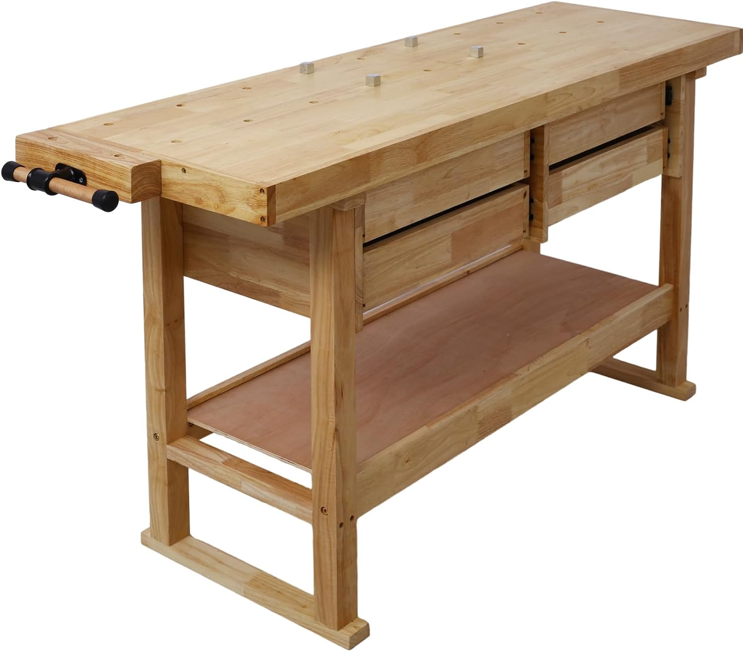 Wood Workbench, 60" Acacia Hardwood Workbench with 4 Drawer, Heavy Duty Work Bench Table, with 2 Bar Clamps Set 20" x