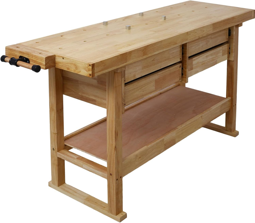 60-Inch Wood Workbench with 4 Drawer - 330lbs Weight Capacity Heavy Duty Portable Wood Work Bench Table for Garage