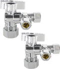 2PC EFIELD Dual Compression Outlet Angle Stop Valve,1/2"NOM (5/8"OD) Inlet | Quarter Turn, 1/2" NOM (5/8" OD) x (3/8