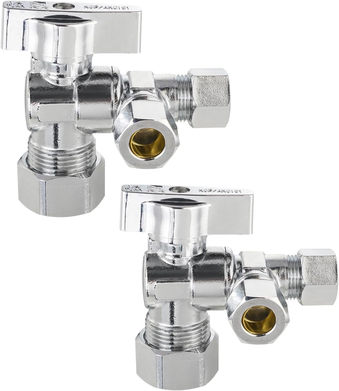 2PC EFIELD Dual Compression Outlet Angle Stop Valve,1/2"NOM (5/8"OD) Inlet | Quarter Turn, 1/2" NOM (5/8" OD) x (3/8