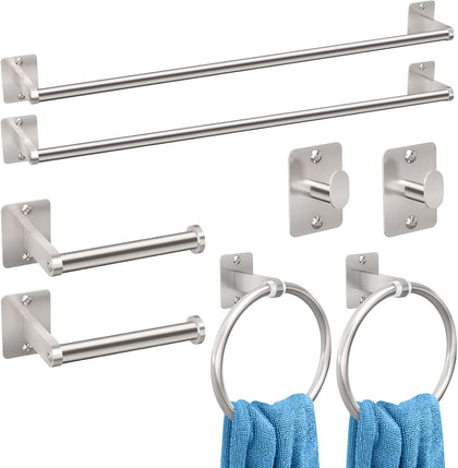 8-Piece Brushed Nickel Bathroom Hardware Set, 24 inch Towel Bar | Towel Racks for Bathroom Accessories Set, Robe