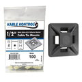 Kable Kontrol Zip Tie Mounts, 1/2” Black, 100 Pcs Adhesive Backed